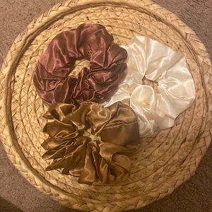 3 Brown and cream large silky scrunchies